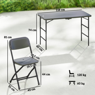 Conjunto de Mesa y Sillas Jardín de 5 Piezas, Muebles de Jardín Exterior con Mesa Plegable Ajustable de 55 a 74 cm, 4 Sillas Plegables y Encimera de HDPE, para Terraza Patio, Gris Oscuro