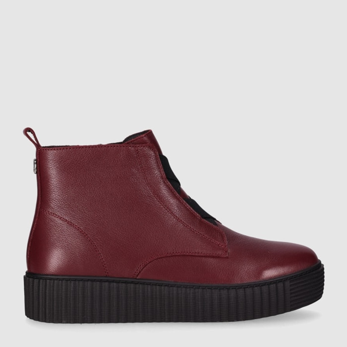 Botines de Piel - Burdeos - Tacón: Bajo