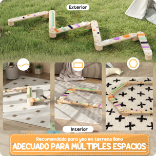 Juego de Viga de Equilibrio de Madera para Niños de +3 Años Barra de Equilibrio Infantil para Entrenamiento de Equilibrio en Interiores y Exteriores Multicolor