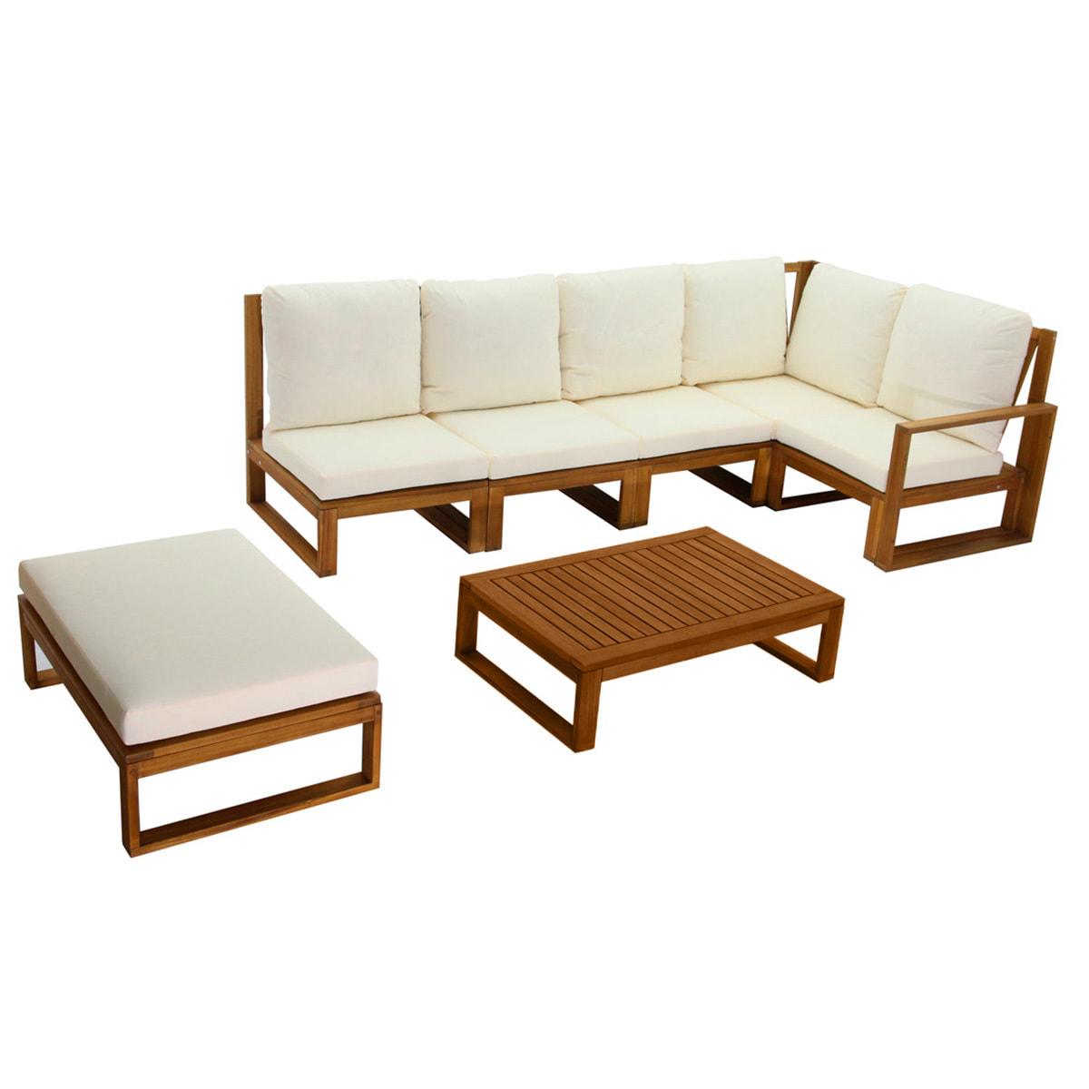 Salon de jardin d'angle 6-8 places en bois massif avec coussins déhoussables beige naturel SALSA