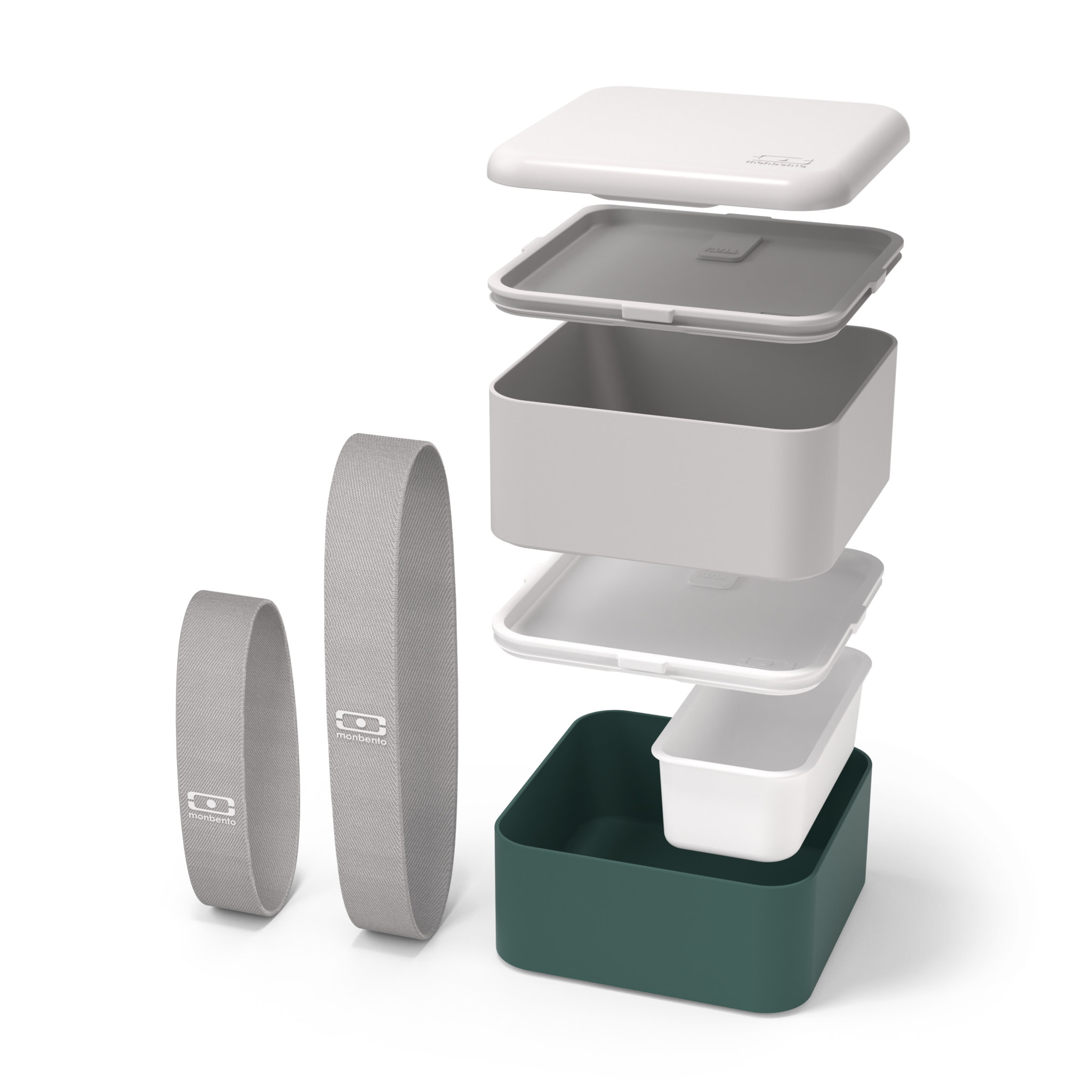 Set repas complet lunch box 2 étages 1,7L gris/vert + accessoires