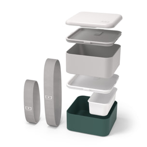 Set repas complet lunch box 2 étages 1,7L gris/vert + accessoires