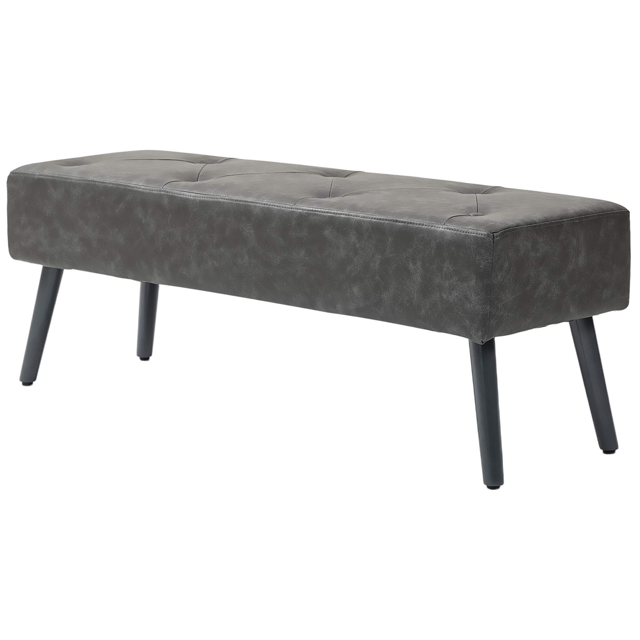 Banc banquette capitonnée style classique chic bois hévéa revêtement synthétique gris effet vieilli