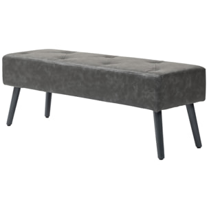 Banc banquette capitonnée style classique chic bois hévéa revêtement synthétique gris effet vieilli