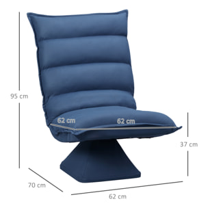 Fauteuil relax grand confort pivotant inclinaison réglable 5 niv. épais garnissage mousse haute densité tissu velours microfibre bleu