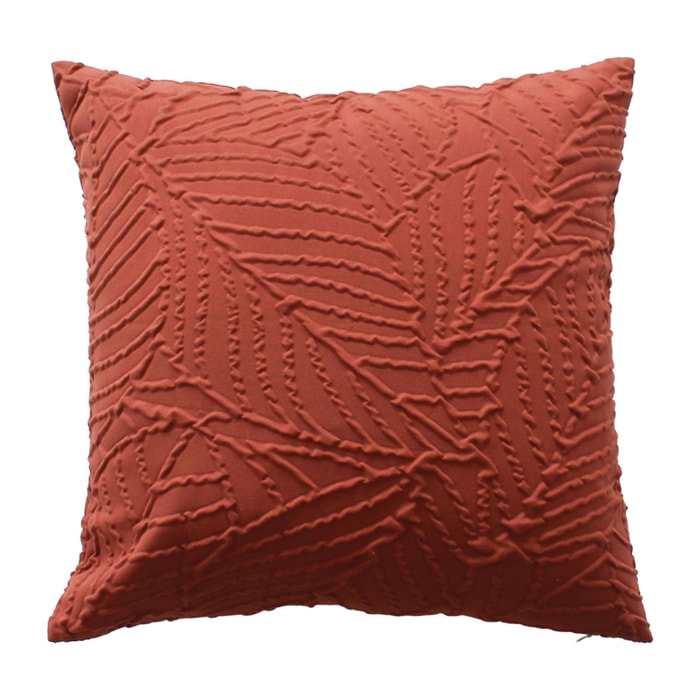 Coussin carré feuillage aspect gaufré - Terracotta