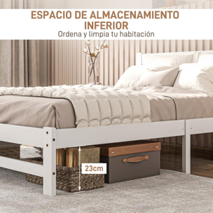 Marco de Cama de Madera 195x141 cm Estructura de Cama Somier Doble para Colchón de 135x190 cm (no incluido) Carga 300 kg Blanco