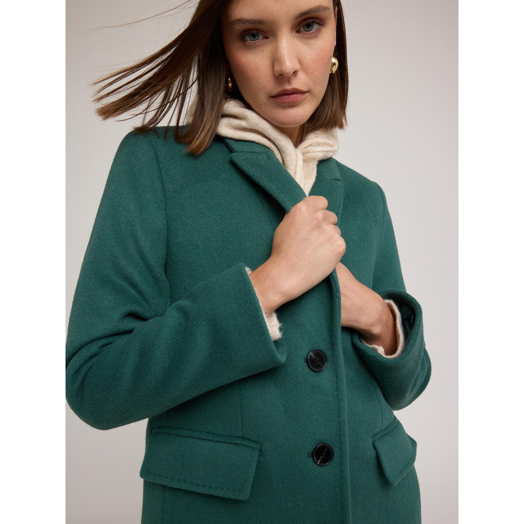 Motivi - Cappotto in misto lana ammagliato - Verde