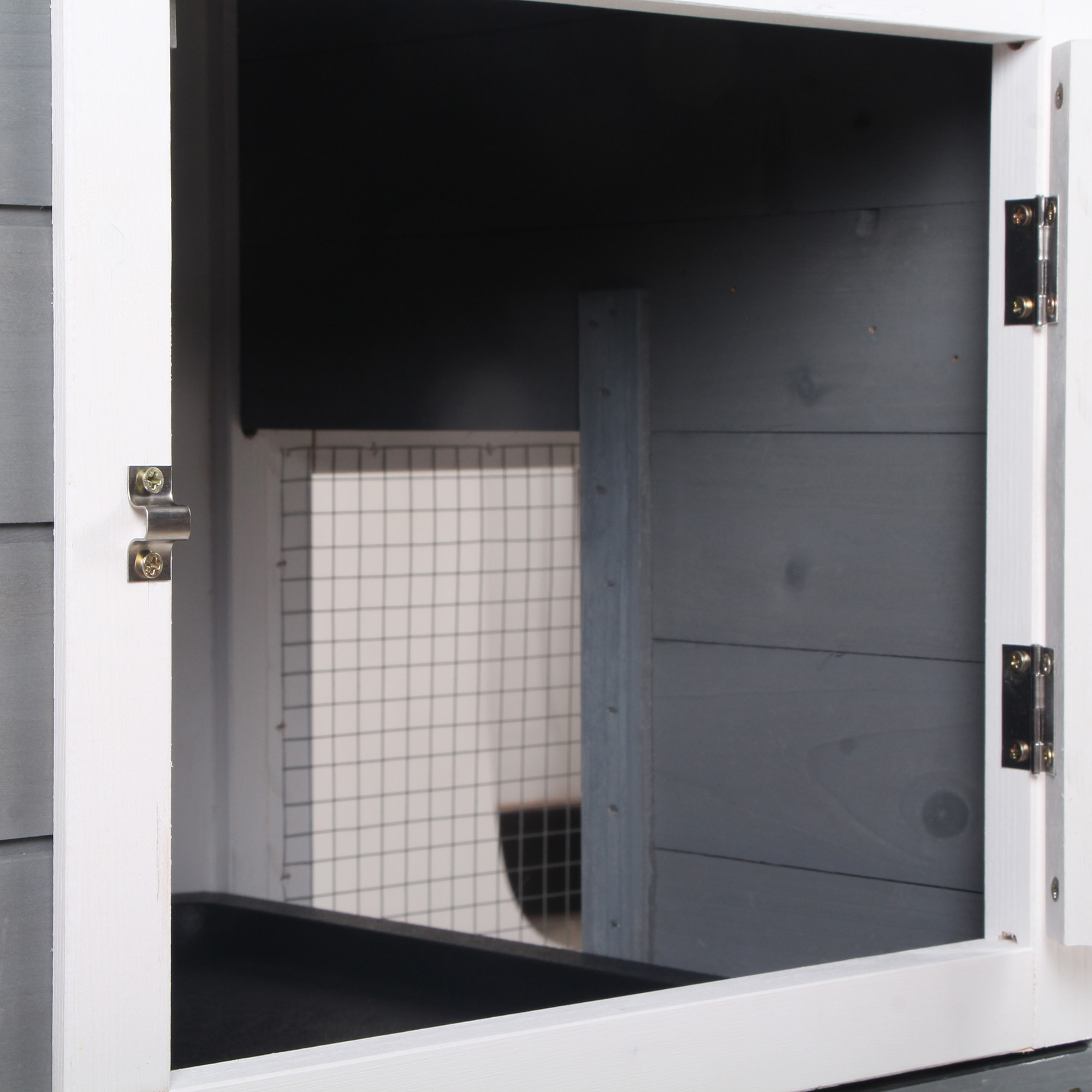 Conejera de Madera Exterior Jaula para Conejos de 2 Niveles con Techo Asfáltico 2 Corrales de Metal Bandeja Extraíble 2 Puertas y Rampa 157,4x53x93,5 cm Gris