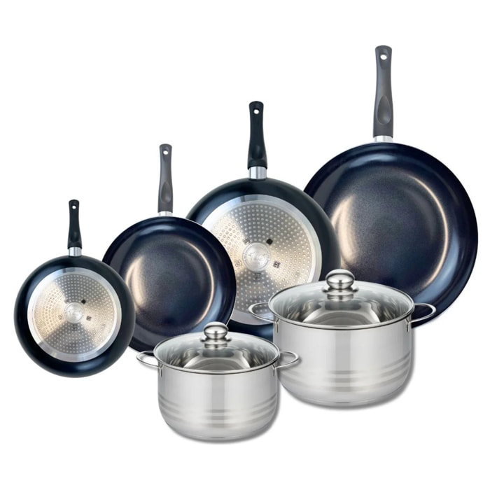 Ensemble de 4 Poêles de cuisson 20, 24, 28 et 32 cm et 2 faitouts 20 et 24 cm Elo Prima Brillant
