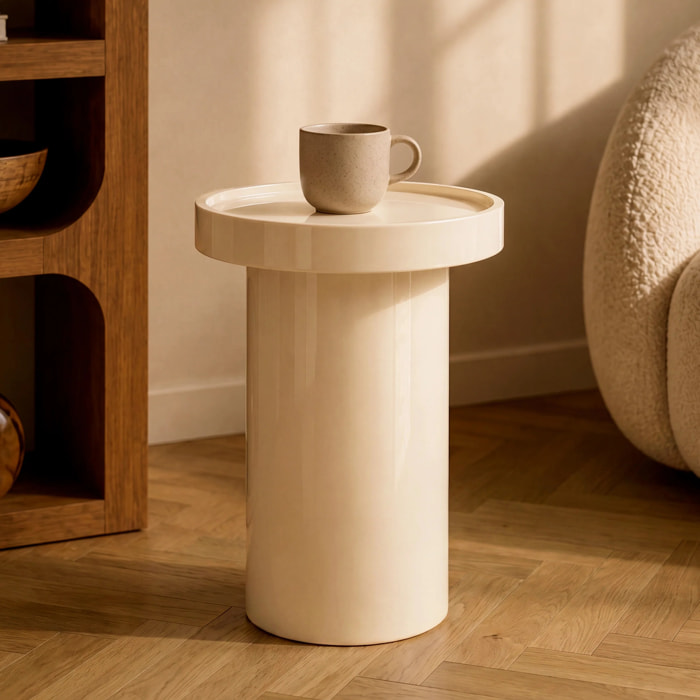 Table d'appoint laquée blanche en MDF, D40 cm - Nora