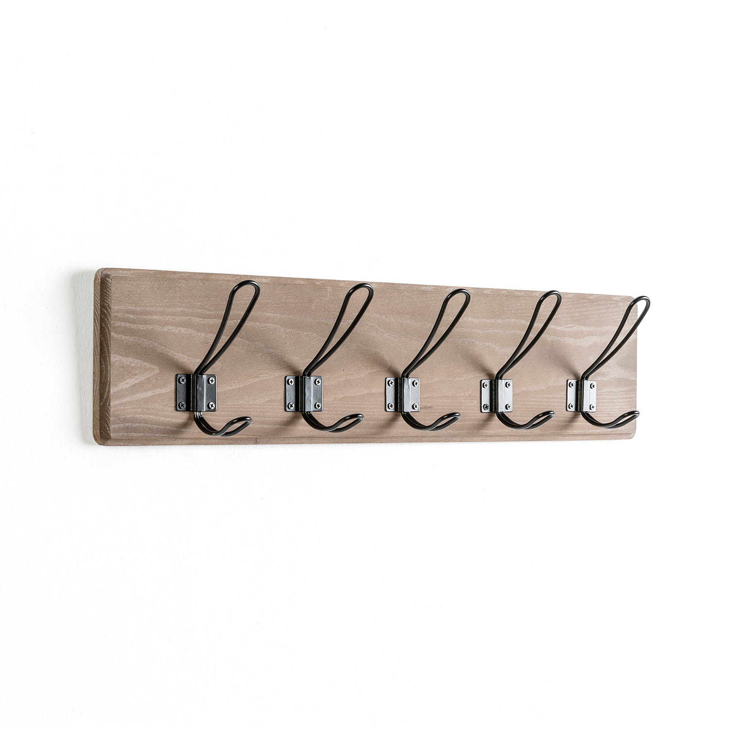 Perchero de pared Xica de madera gris, 5 ganchos metal negro