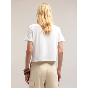 Motivi - T-shirt boxy con scritta ricamata - Bianco