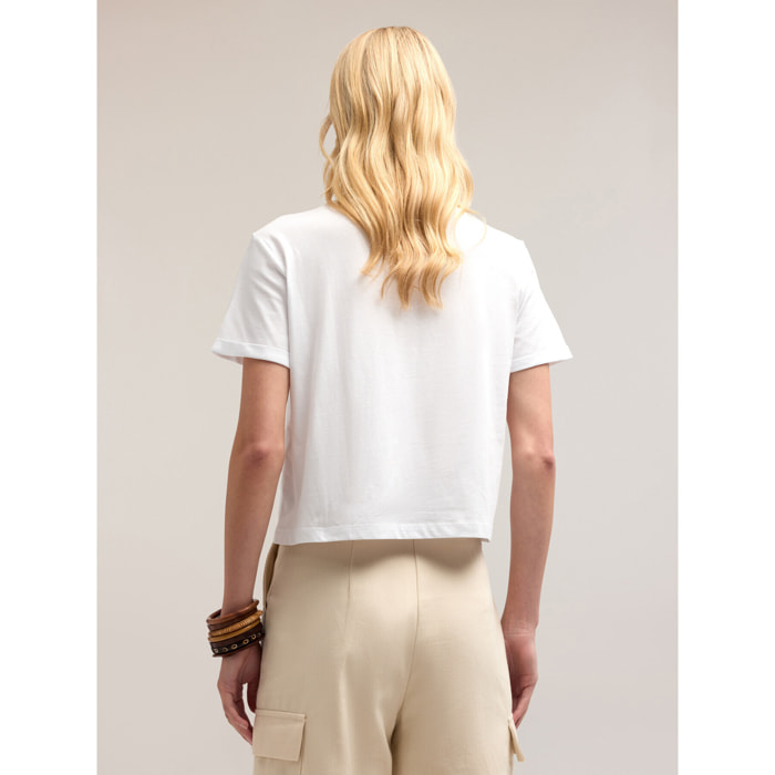 Motivi - T-shirt boxy con scritta ricamata - Bianco