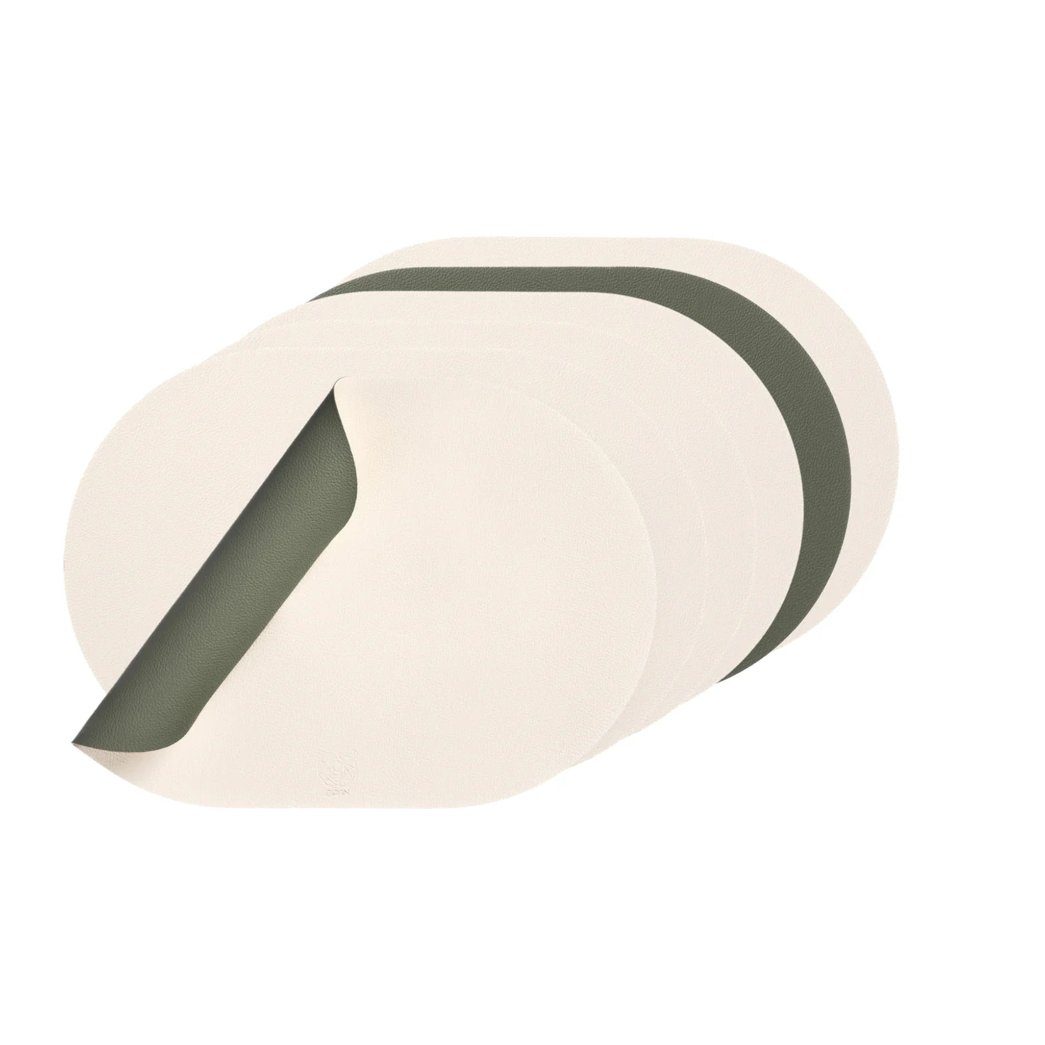 Set de table ovale réversible - 6 pièces - Cuir recyclé blanc crème et vert de gris