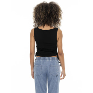 Camiseta de tirantes de mujer de canalé con cordones Leone Fancy Stripes