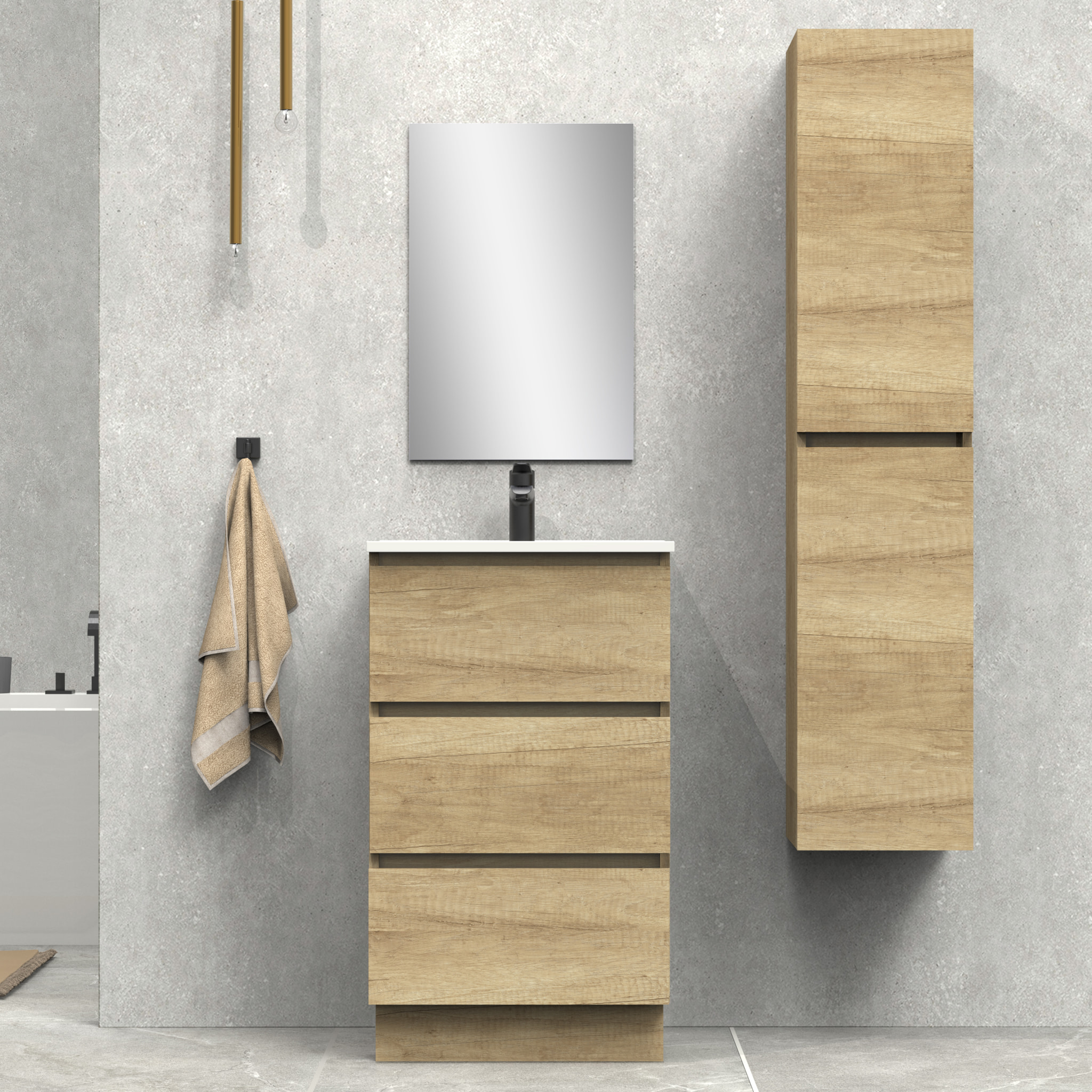 Conjunto de baño IRONA 3C, 50cm, incluye lavabo y espejo