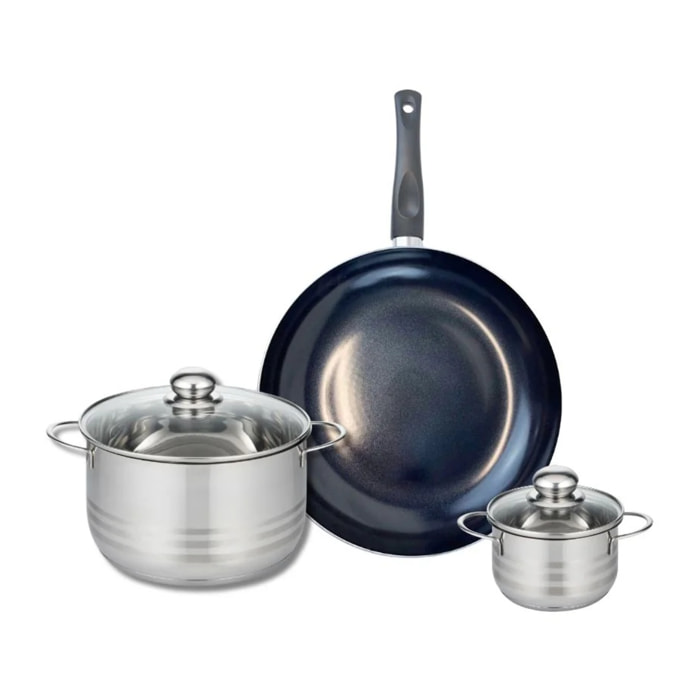 Ensemble de 1 Poêle de cuisson 28 cm et 2 faitouts 12 et 20 cm Elo Prima Brillant