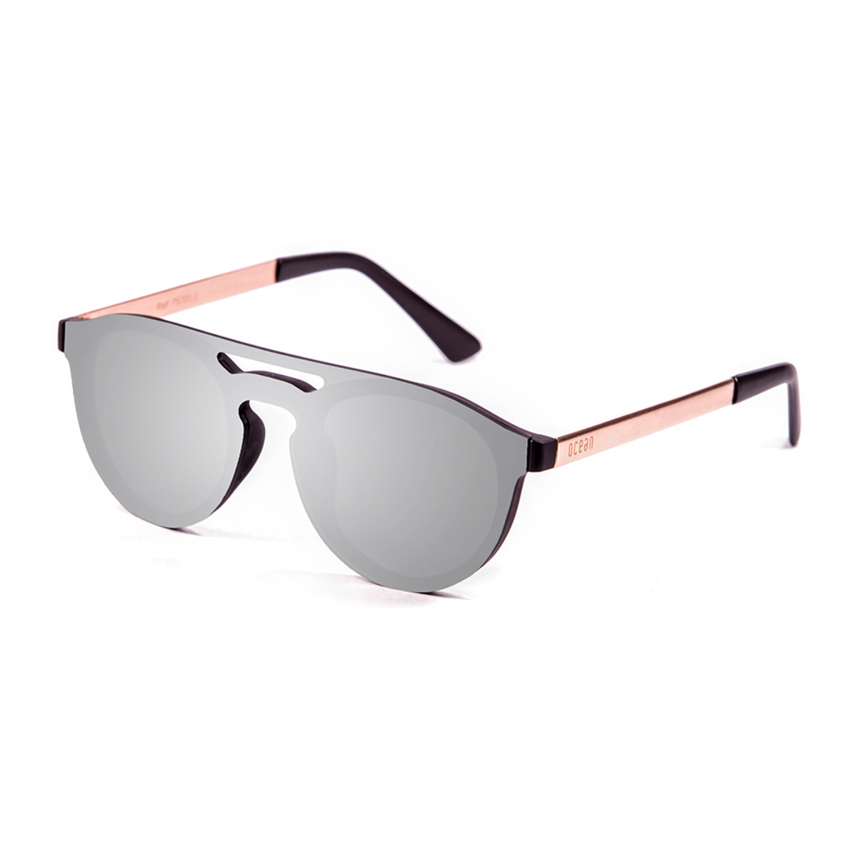 Gafas de sol OCEAN SAN MARINO - Negro mate con patillas de metal dorado y / Planas de espejo plateado