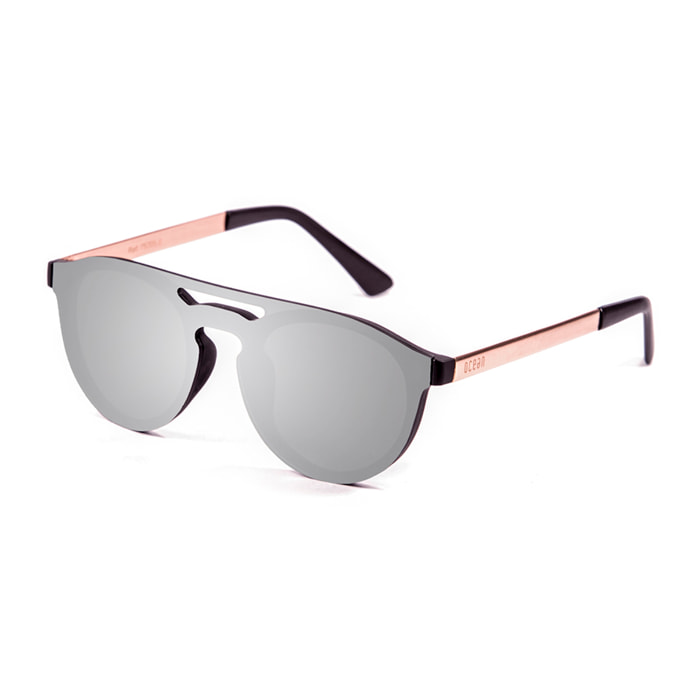 Gafas de sol OCEAN SAN MARINO - Negro mate con patillas de metal dorado y / Planas de espejo plateado