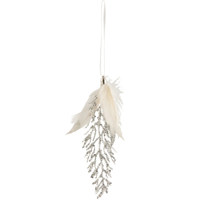 J-Line suspension de Noël Plume + Pierre Paillettes - plumes - argent - 4 pcs