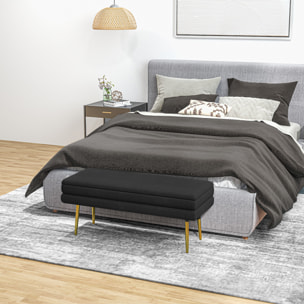 Banquette coffre de rangement 2 en 1 piètement effilé incliné acier doré velours noir