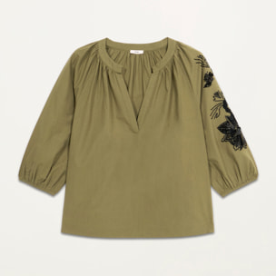 Oltre - Blusa de algodón con bordados - Verde