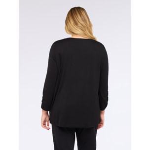 Fiorella Rubino - Camiseta bimaterial con mangas tres cuartos en satén y jersey - Negro