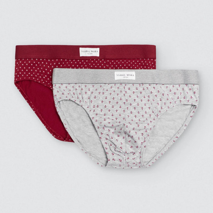 Confezione da 2 boxer con stampa a righe rosse e grigie