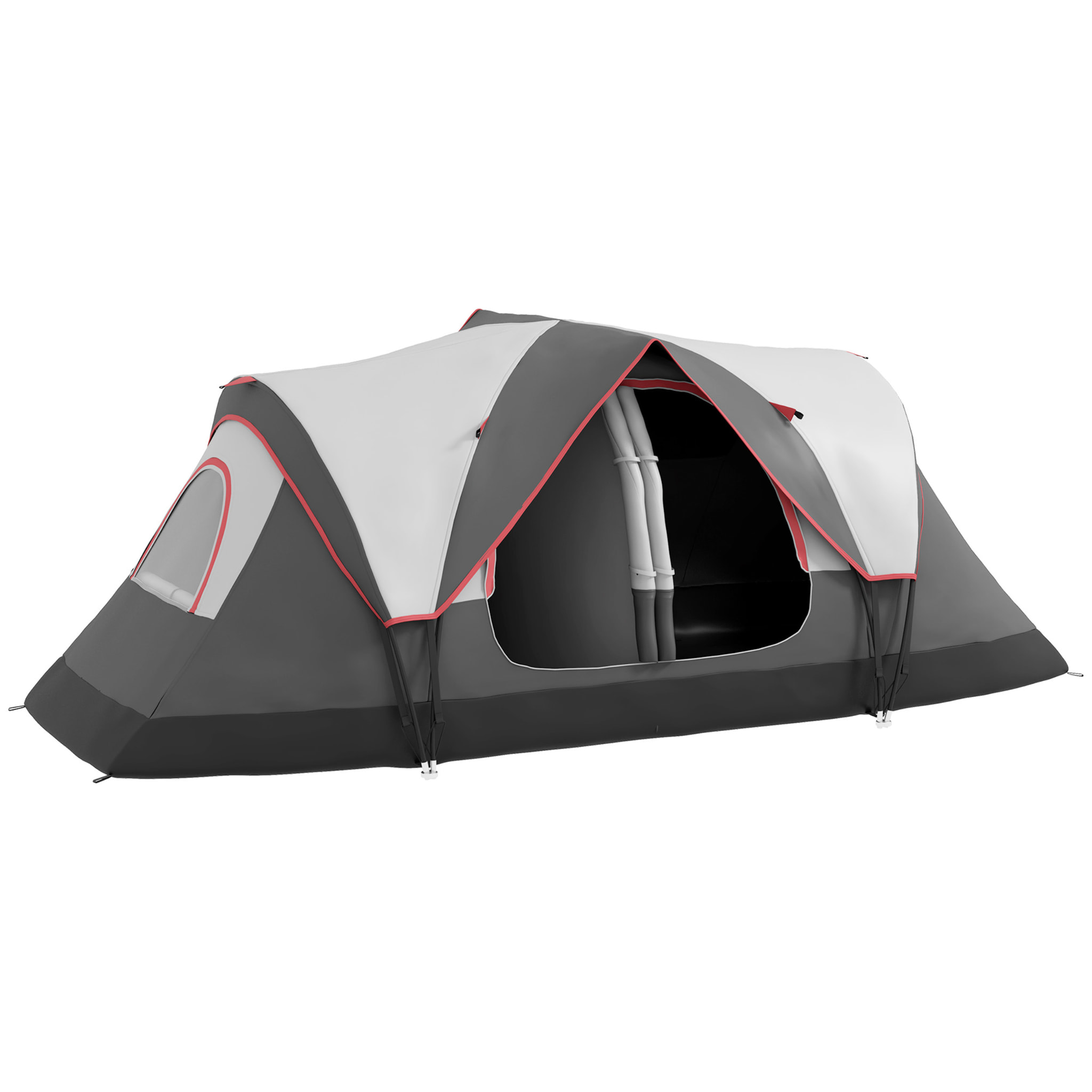 Tente de camping familiale 6-8 pers. double toit étanche 2 000 mm moustiquaire sac de tranport gris