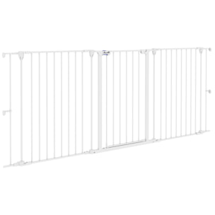 Barrière de sécurité pliable pour chien - 3 panneaux, porte verrouillable - dim. 206L x 90H cm - acier PP blanc