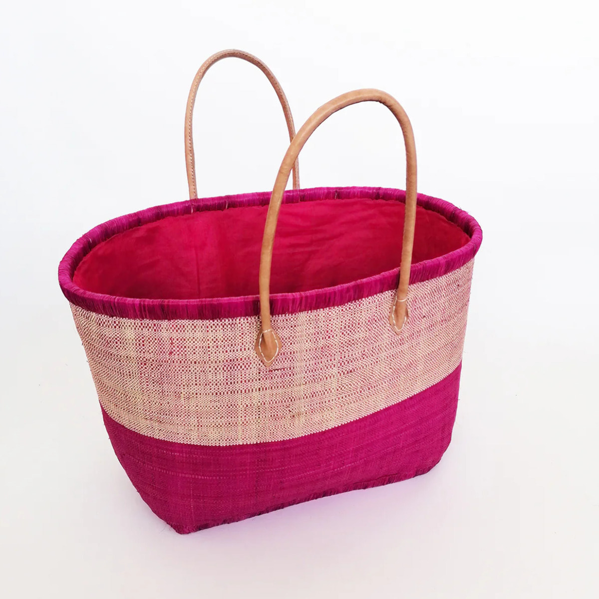 Panier artisanal de Madagascar - Ivato GM Fuchsia avec pochon