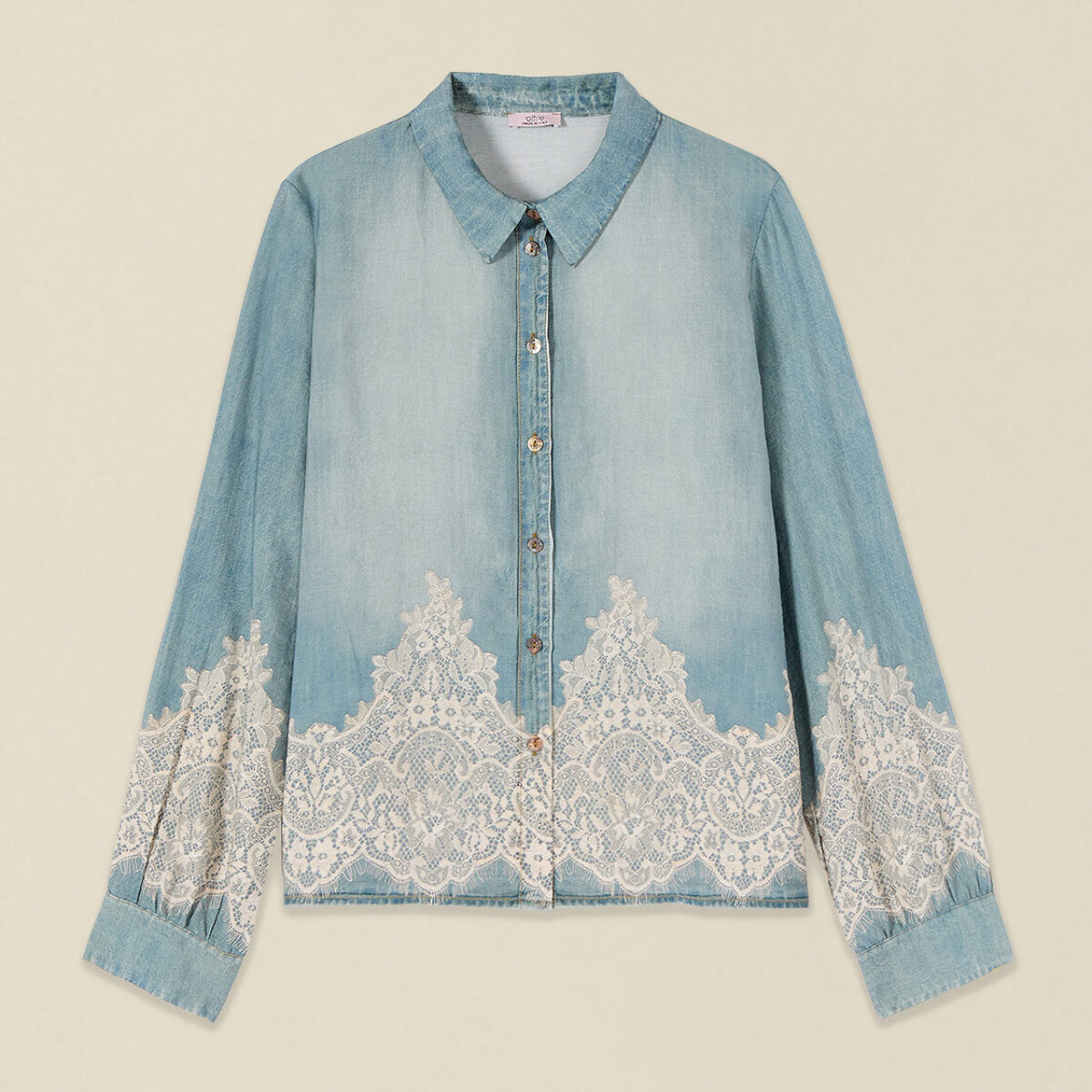 Oltre - Camisa efecto denim con encaje - Light - blue