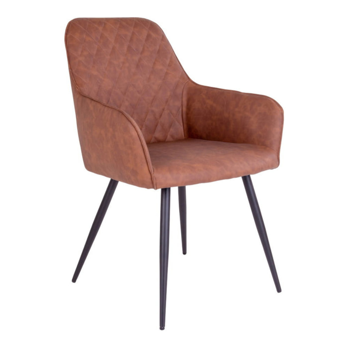 Set 2 sedie da pranzo Harbo in ecopelle marrone vintage con gambe nere
