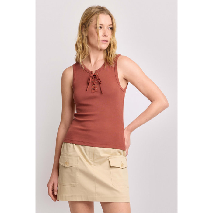 Kocca - Top a costine Donna, Tinta unita, Girocollo