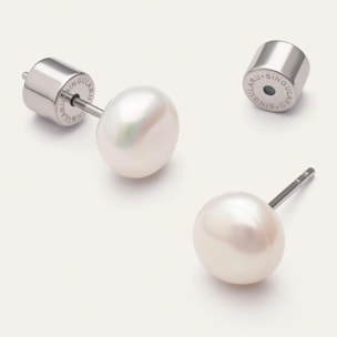 Pendientes Single Pearl Acero