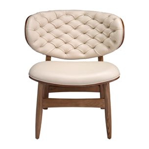 Sillón Angel Cerdá tapizados en polipiel en arena detalle en madera chapada en nogal natural patas de madera en noga 78x69x80cm