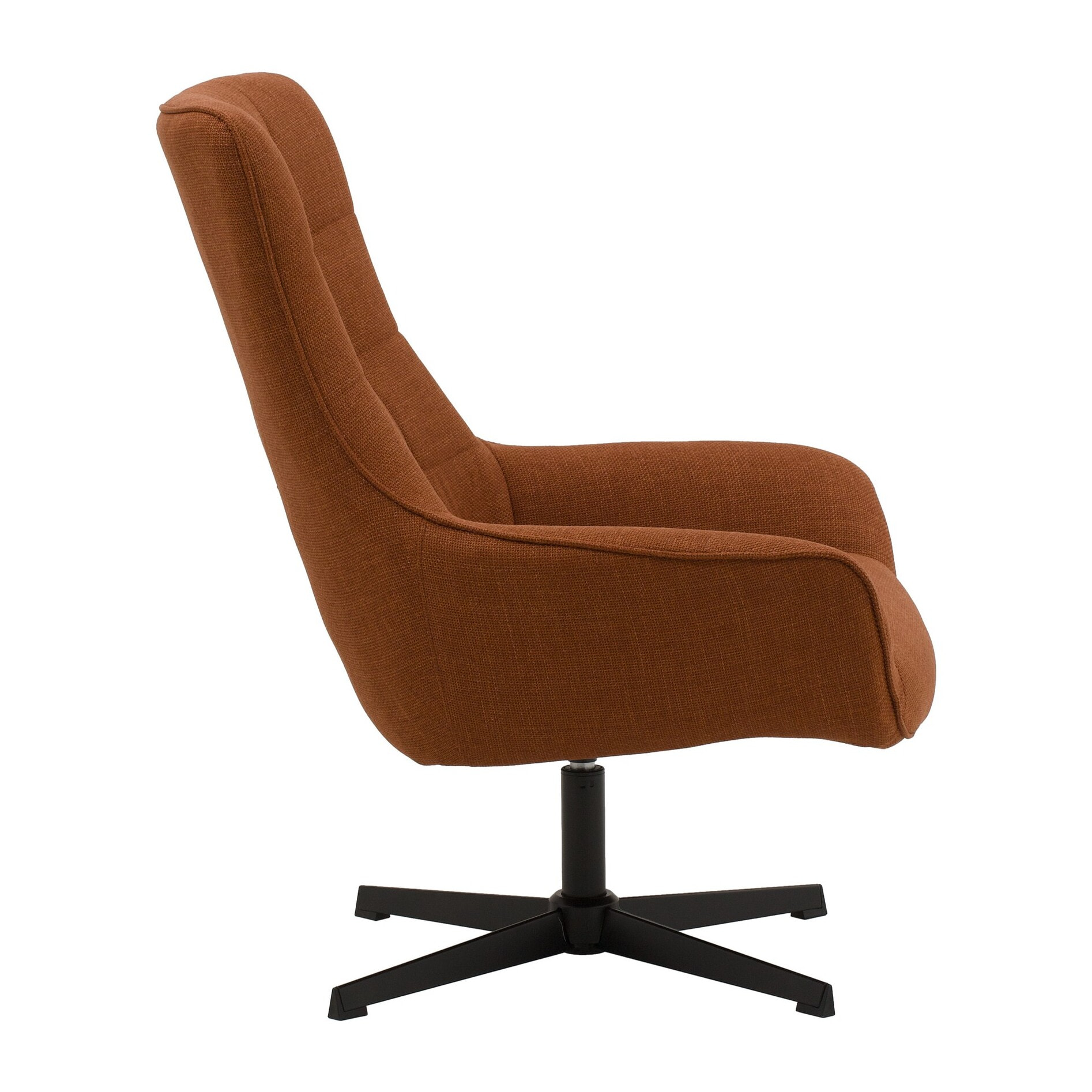 Poltrona girevole CARTAGENA in tessuto terracotta e base in metallo nero