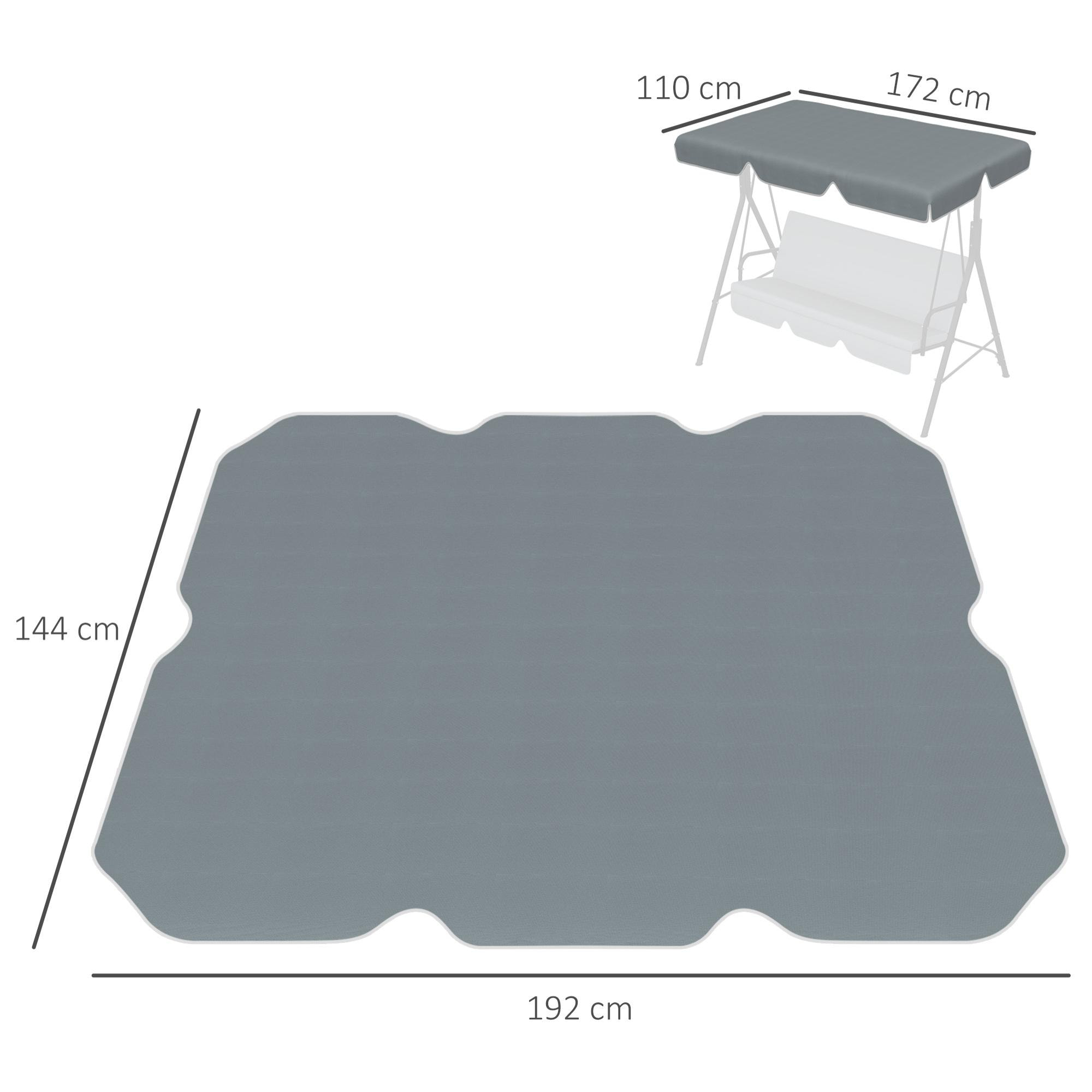 Toldo de Repuesto para Columpio de 2 Plazas Toldo Recambio para Balancín Cubierta de Reemplazo Protección UV50+ para Jardín Terraza Patio 192x144 cm Gris Oscuro