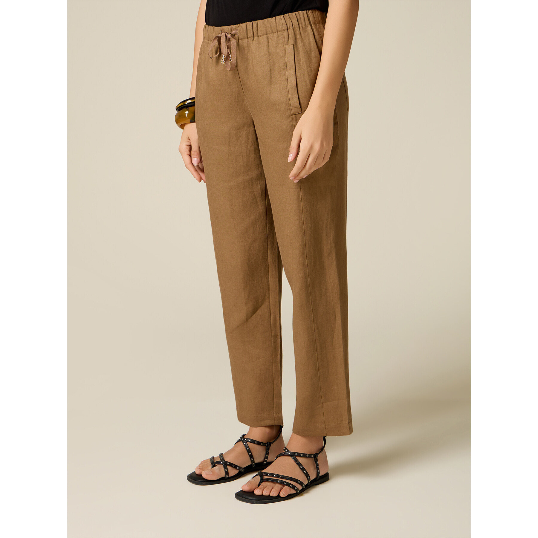 Oltre - Joggers de lino con cordón - Beige