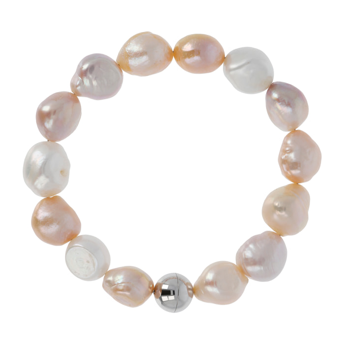 PERLAVIVA - Bracciale in Argento 925 placcato Rodio con Perle Multicolor d'Acqua Dolce Ø 10/12 mm