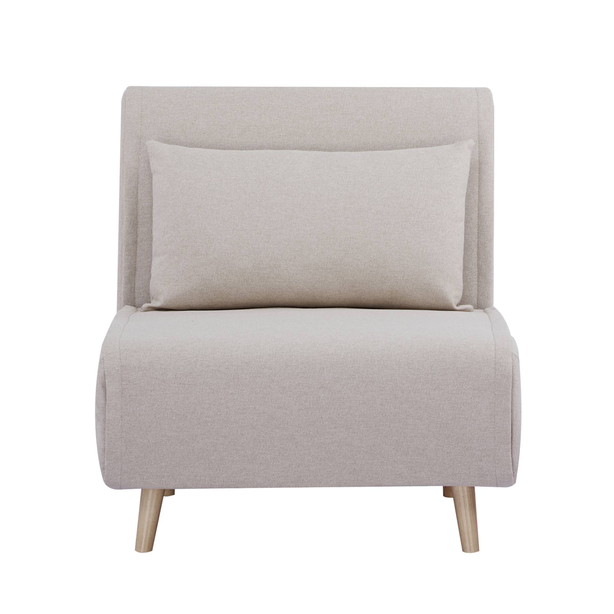 Chauffeuse convertible tissu piétement bois 1 place beige Guest