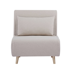 Chauffeuse convertible tissu piétement bois 1 place beige Guest