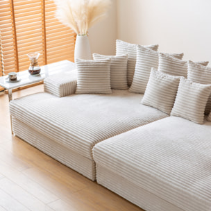 KENDARI Canapé 4 places assise profonde en velours côtelé beige