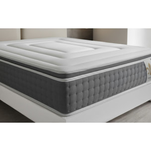 Ensemble Matelas Vingt-Six PLUS - 26cm - Ressorts ensachés et mémoire de forme - Surmatelas intégré - Sommier kit Blanc