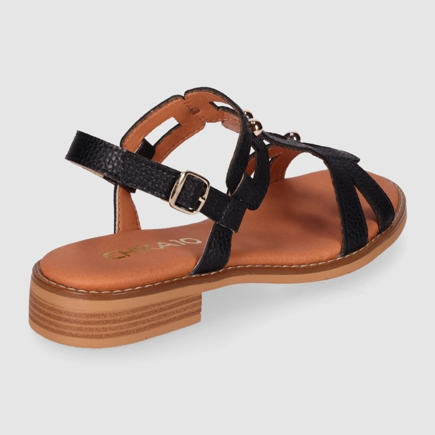Sandalias de Piel - Negro - Tacón: 1 cm