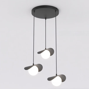 Lampada a sospensione Ritual a tre luci in acciaio nero e vetro