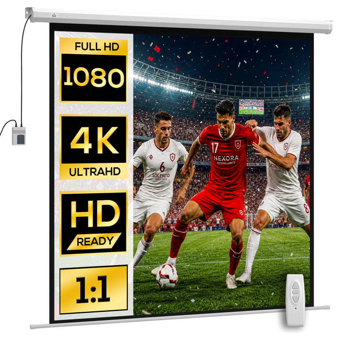Pantalla de Proyector Eléctrica 92 Pulgadas, Pantalla de Proyección con Control Remoto, Formato 1:1, HD 4K, para Interior y Exterior, Eventos Deportivos, Cine en Casa, Oficina, Blanco