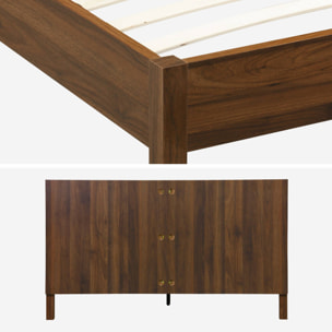 Lit avec sommier à lattes et tête de lit 160x200cm décor bois LINEAR