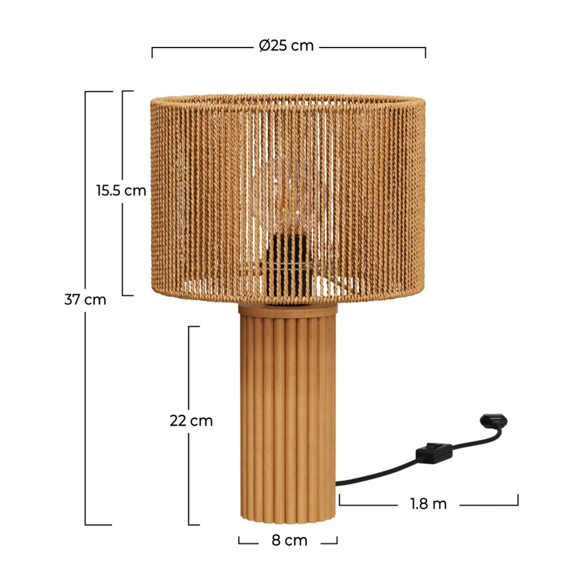 Lampe en papier de corde et socle en rondin de bois - Mira